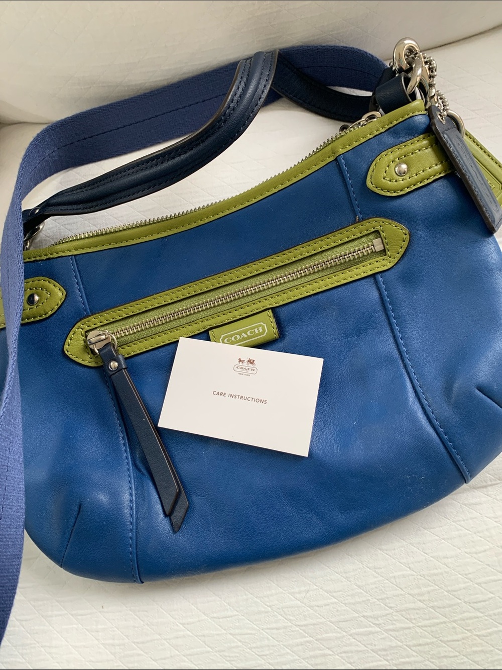 Coach Blue and Green Leather Crossbody Bag with Adjustable Strap
